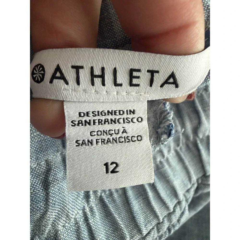 ATHLETA Cabo Tide Linen Jogger Sz 12 Travel Resort 100% Linen Pant Blue #FFF6-4